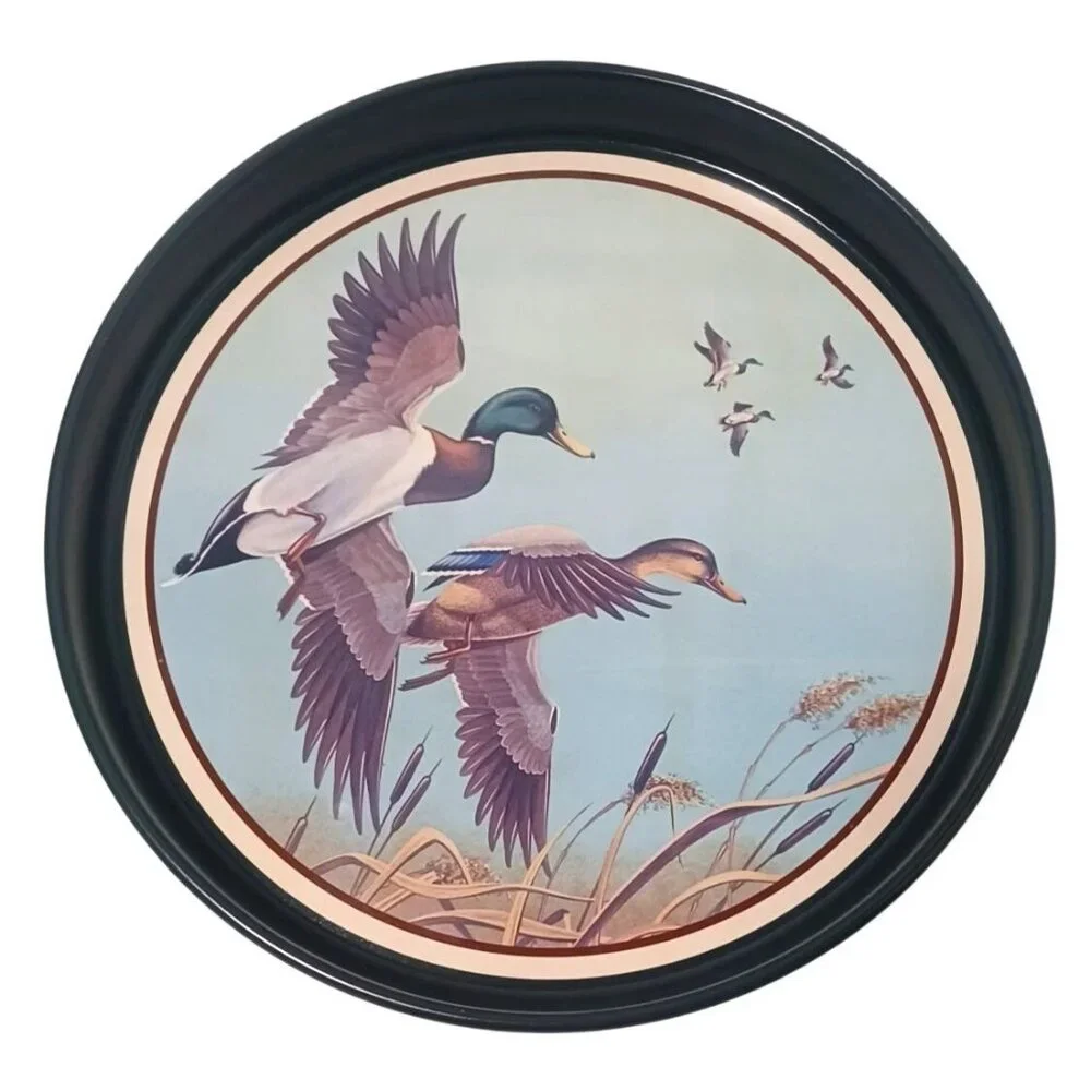 Vintage 1981 Avon Mallards in Flight Chesapeake Collection Metal Tray Ducks 12